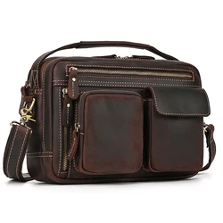 Thick Genuine Leather Shoulder Bag Men Crossbody Bag Designer Natural Cowhide Shoulder Bag Vintage Big Messenger Bag Anti Theft