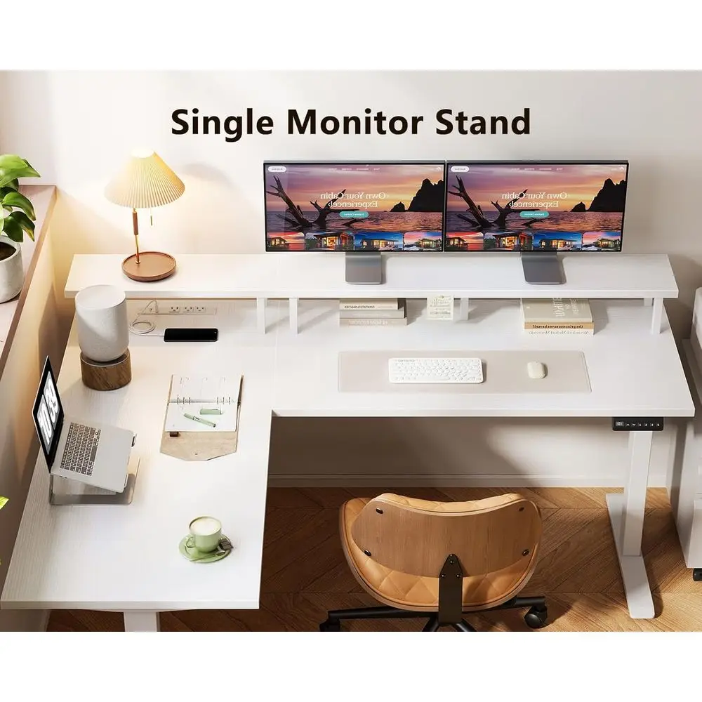 Electric L Shaped Standing Desk with Monitor Stand, 59 Inch Height Adjustable Corner Desk with Power Outlets, Large，Customized