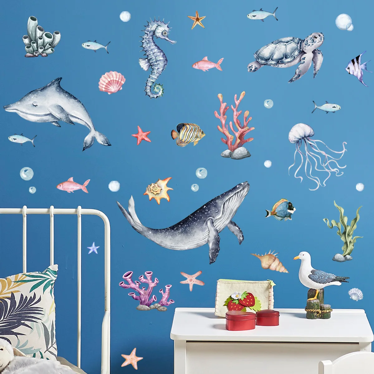 ملصق حائط على شكل حيوانات المحيط المضيء لديكور غرفة نوم الأطفال، ملصق الحوت الفلوريسنت يتوهج في الظلام لتزيين المنزل #4