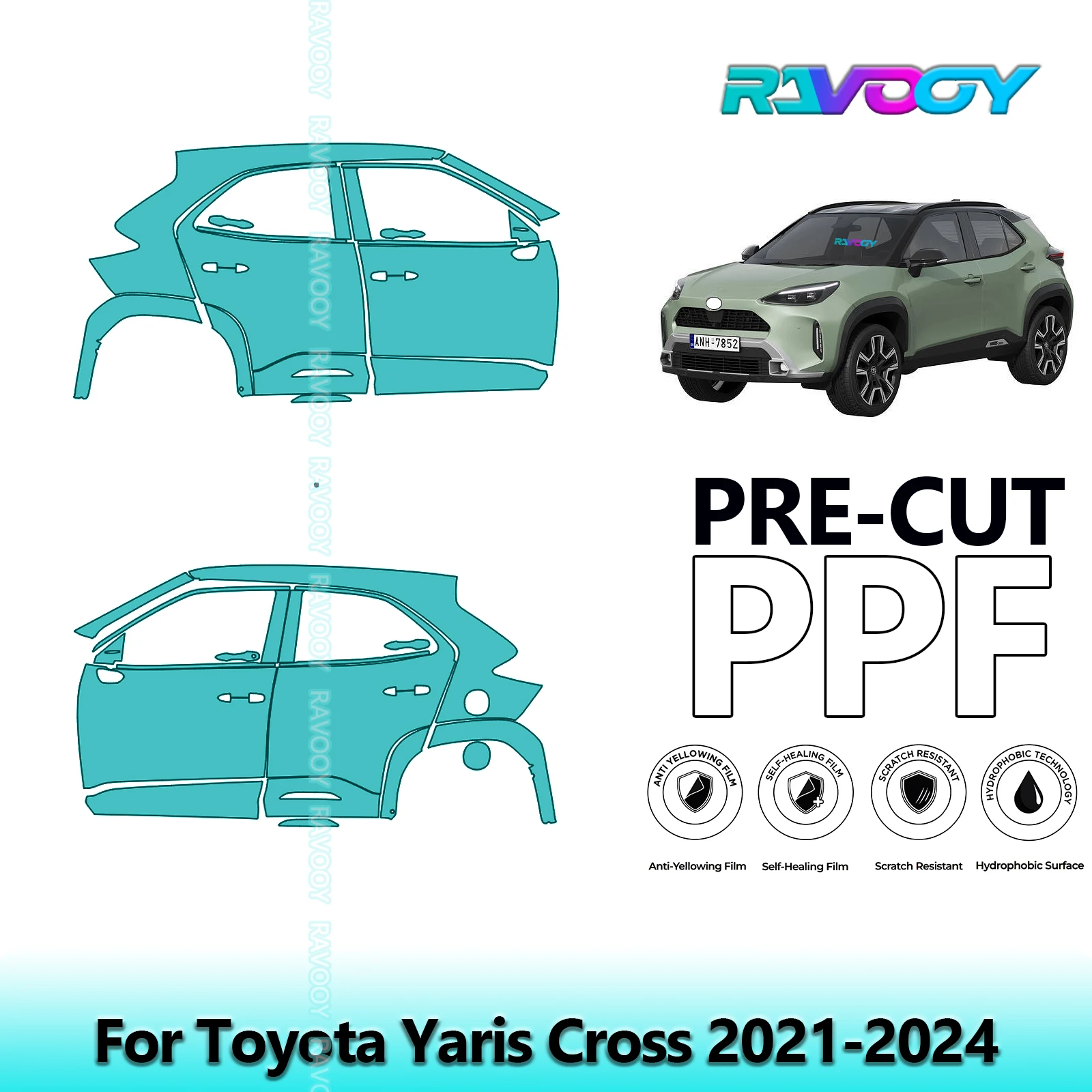 

For Toyota Yaris Cross 2021-2024 8.5mil Clear Matte Pre-Cut PPF Door & A/B Pillar Kit TPU Paint Protection Film Set