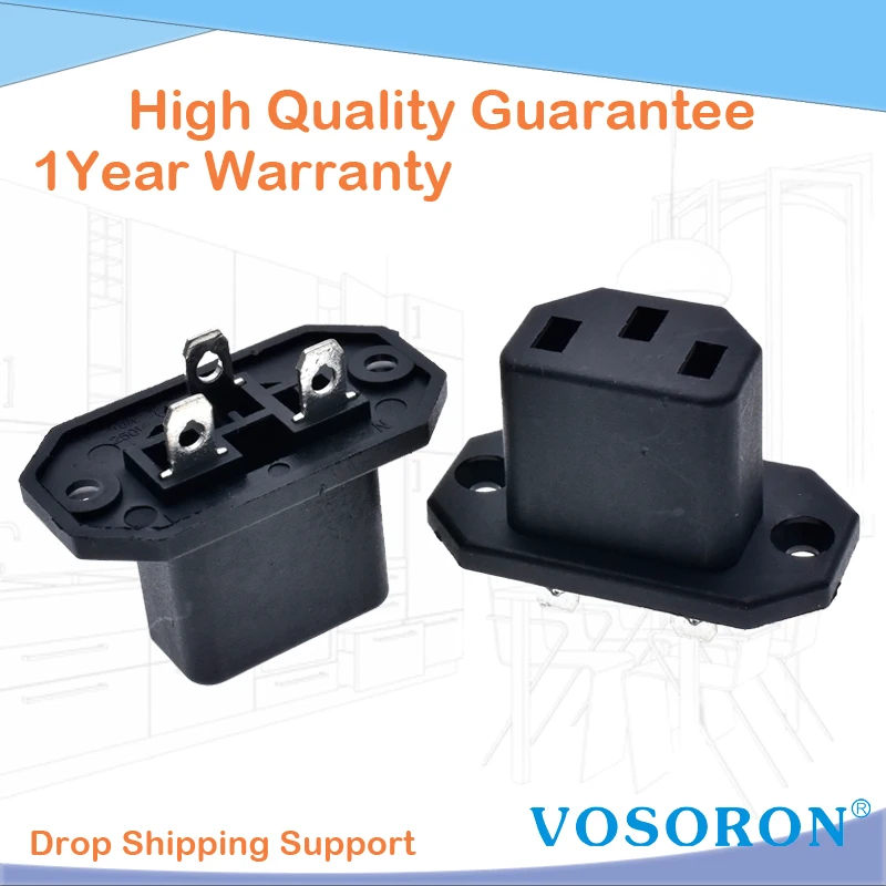 IEC 60320 C13 Power Socket outlet Side Flange and Screw on Mounting solder terminal