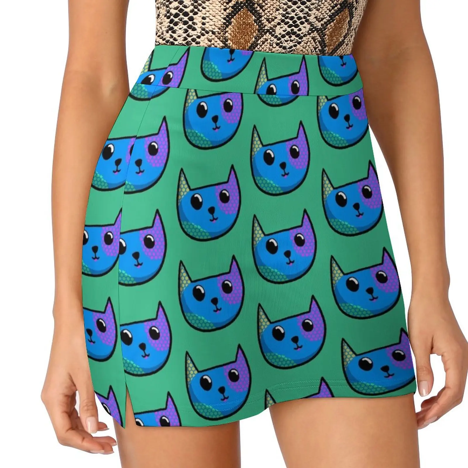Blue Cat Face Mini Skirt night club outfits skirt skirt