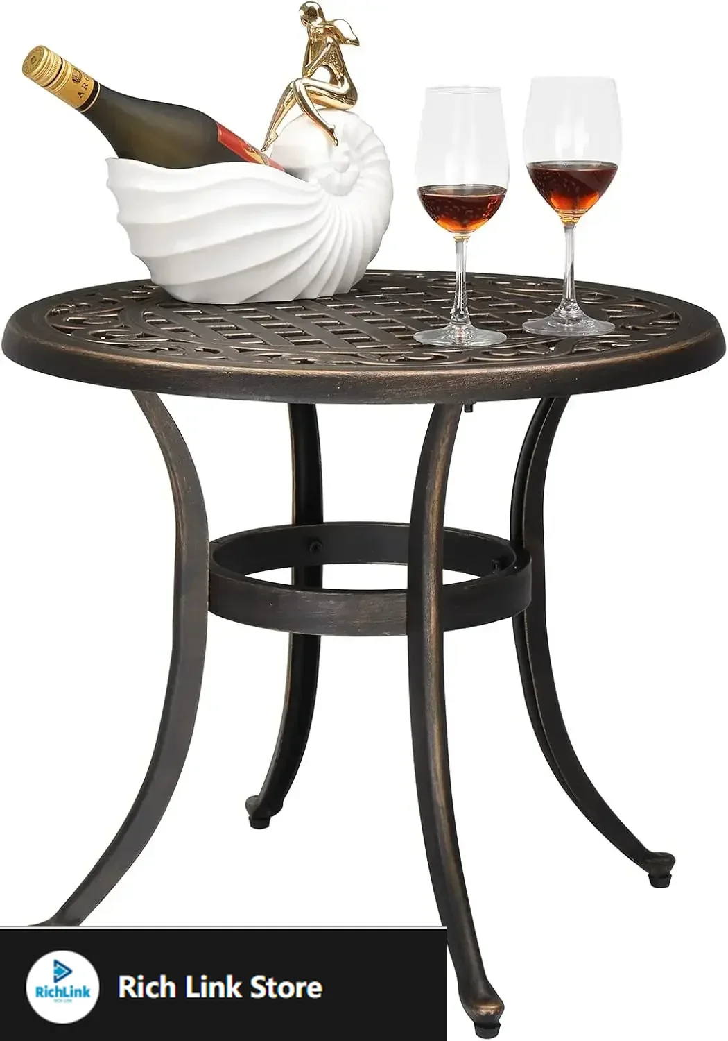 

24” Cast Aluminum Outdoor Side Table, All Weather Round Patio Coffee Table Porch Table Outdoor Bistro Table Outdoor