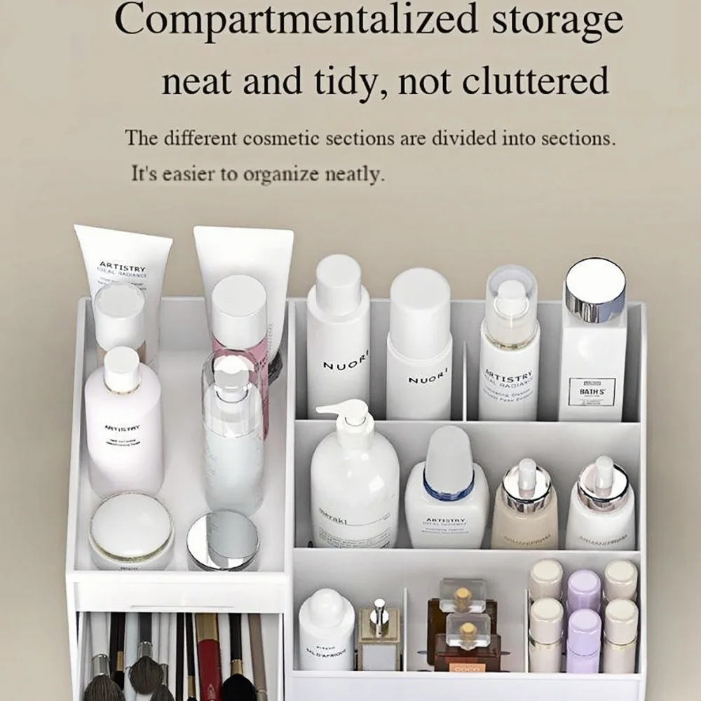 

1pc White New Drawer Makeup Storage Box Dormitory Finishing Plastic Shelf Cosmetics Skin Care Dressing Table Desktop