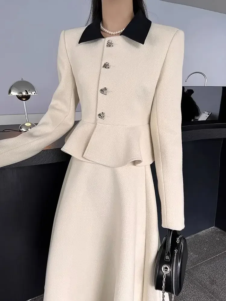 Petite Elegant Socialite High-End Chic Style Jacket and Skirt Professional Korean Drama Two-Piece Set for Women Autumn Winter