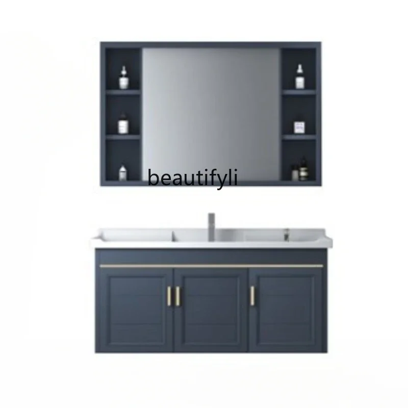 

X188 Alumimum Bathroom Cabinet All-in-One Cabinet Small Apartment Combination Set Bathroom Aluminum Alloy Mirror Cabinet Washsta