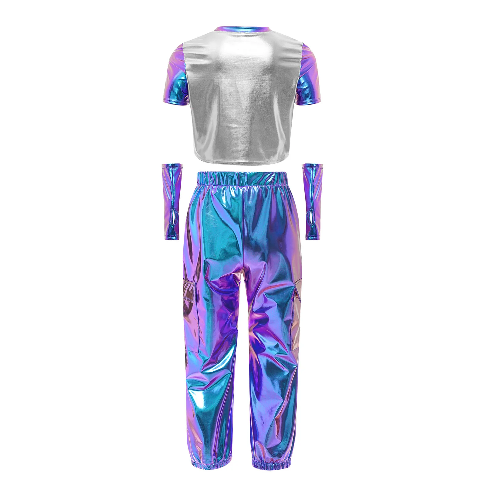 الفتيات لامع لامع الجاز الهيب هوب ملابس رقص انقطاع تي شيرت قفازات علوية السراويل البضائع الشارع الشهير الحديثة مرحلة الأداء الزي #2