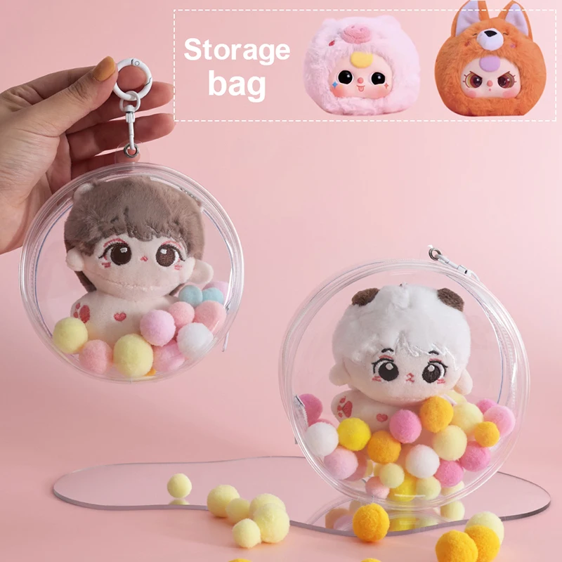 Pluche katoenen pop opbergtas sleutelhanger PVC transparante pop show organizer box cadeau