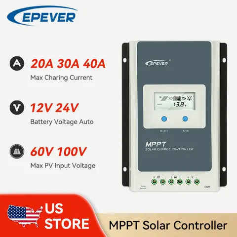 EPever MPPT Solar Charge Controller 40A  Tracer AN Series Back-light LCD Regulator for Lead-acid Lithium-ion Battery