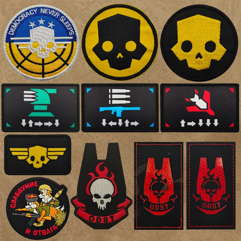 Helldivers 2 Skull Tactical Patch Embroidery Hook&Loop Emblem We Dive Together Badge Backpack Stickers For Clothing