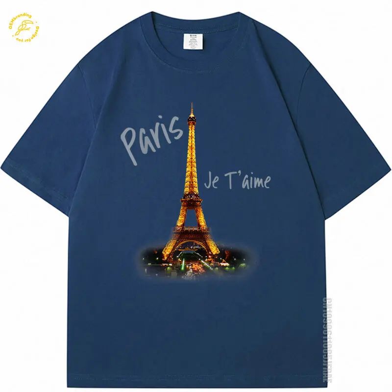 

Eiffel Tower Paris French Print Vintage I Love Paris France Oversized T-Shirt Unisex Men's T Shirts Топ Y2K Graphic Tee Shirt