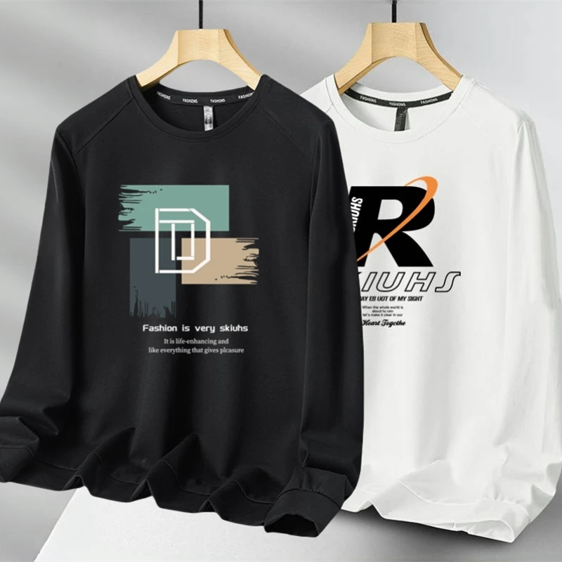 

Мужская свободная толстовка с длинным рукавом и круглым вырезом, черная, универсальная, для весны и осени, модная, повседневная, с принтом, в уличном стиле