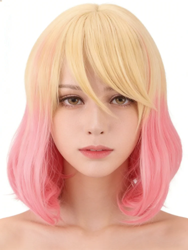 Anime Angels of Death Catherine Ward Cosplay Wig Women\'s Lolita Hair Yellow Pink Gradual Short Wigs