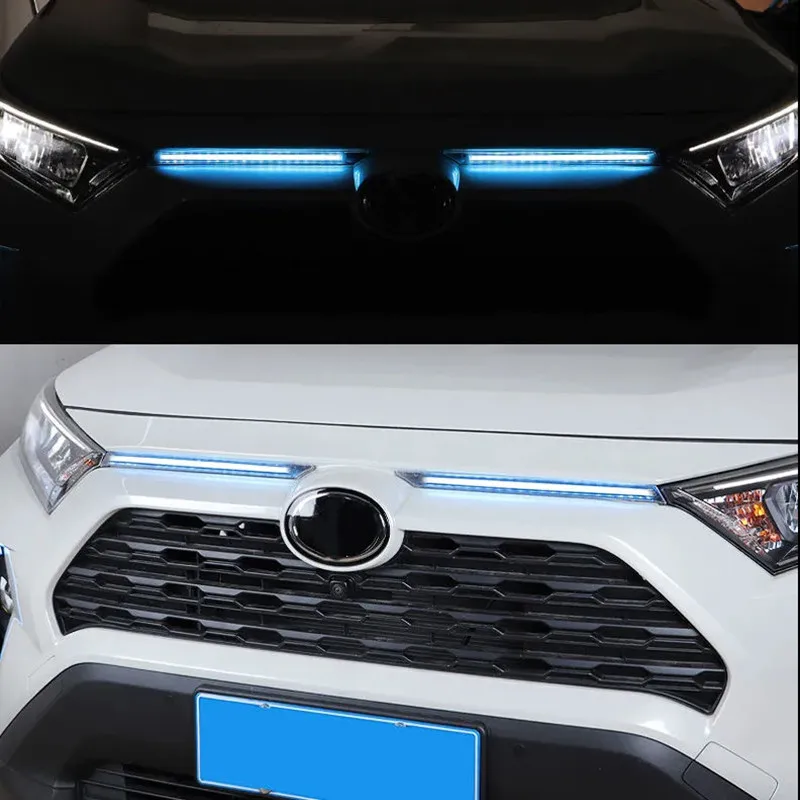 LED Daytime Running Lights For Toyota RAV4 Car Engine Hood Vent Cover Decoration DRL 2019 2020 2021 Turn Signal Lamp