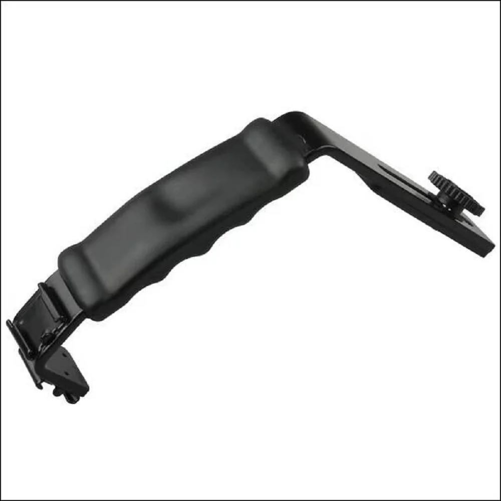 FOTGA L-Shaped Flash Bracket Mount with 2 Hot Shoes for Camcorder Mic Microphone Video Light Camera Accessory