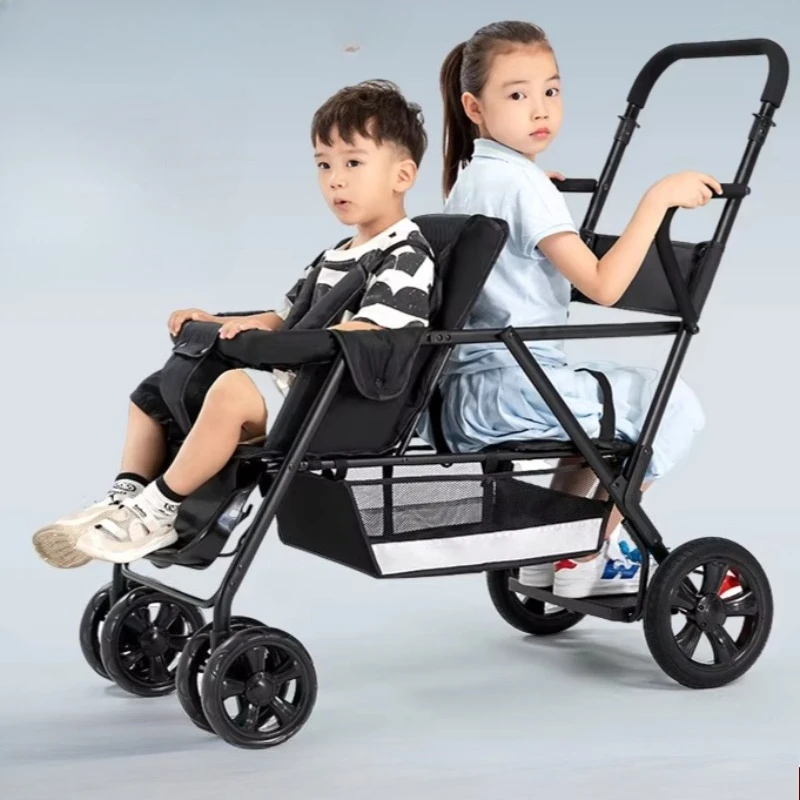 

Многофункциональная коляска для двойни, легкая складная двухсторонняя четырехколесная коляска для двух малышей