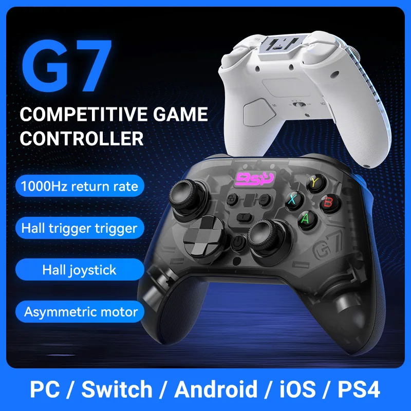 

2025 G7 Bluetooth gamepad Semi-transparent matte dual Hall microbuttons Back keys Switch mobile PS4/PC gamepad