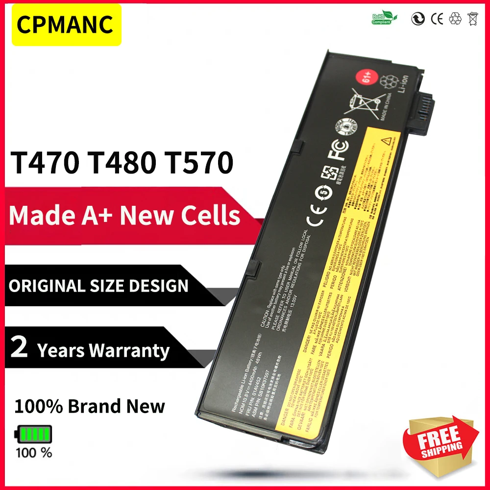 CPMANC 10.8V 4400mAh Laptop Battery for Lenovo ThinkPad T470 T480 T570 T580 P51S P52S 01AV427 01AV428 01AV423 SB10K97580 61+