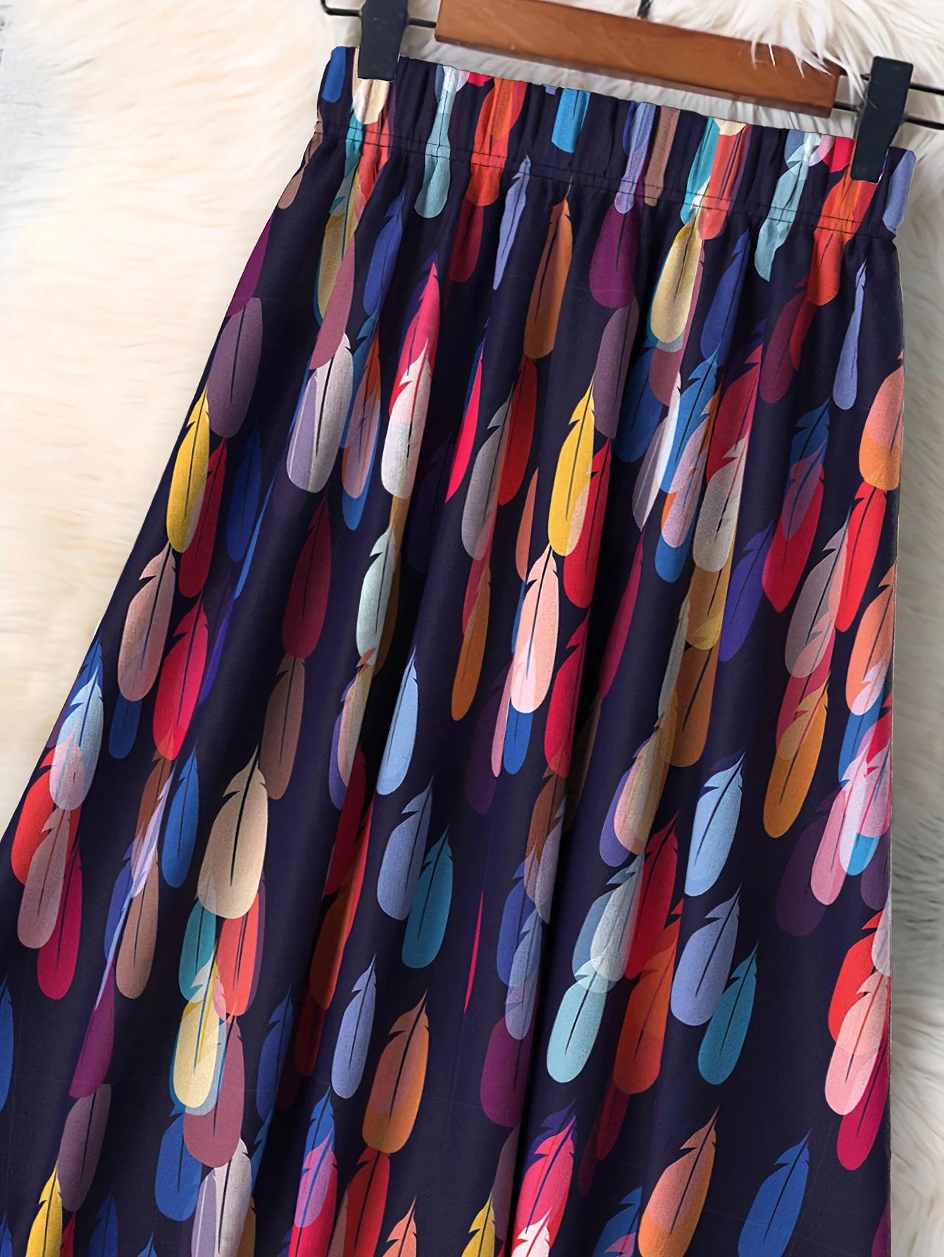 تنورة نسائية متوسطة الطول أنيقة مقاس كبير من Luxy Trio |   طباعة تجريدية، ملابس كاجوال ورسمية لجميع المواسم،