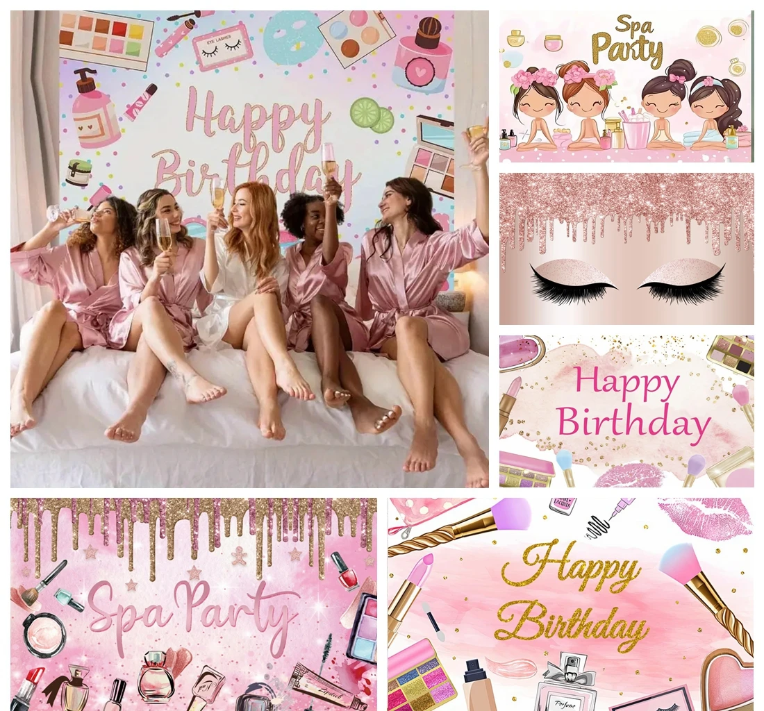 

Birthday Party Banner Background Pink Beauty Makeup Spa Decoration Supplies Sexy Backdrop Adult Women Girls Studio Photo Props