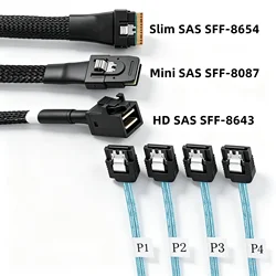 Internal Mini SAS SFF-8087/SFF-8643 SlimSAS SFF8654 Host To Target 4 SATA Hard Disk Motherboard Server Raid Card Fanout Cable