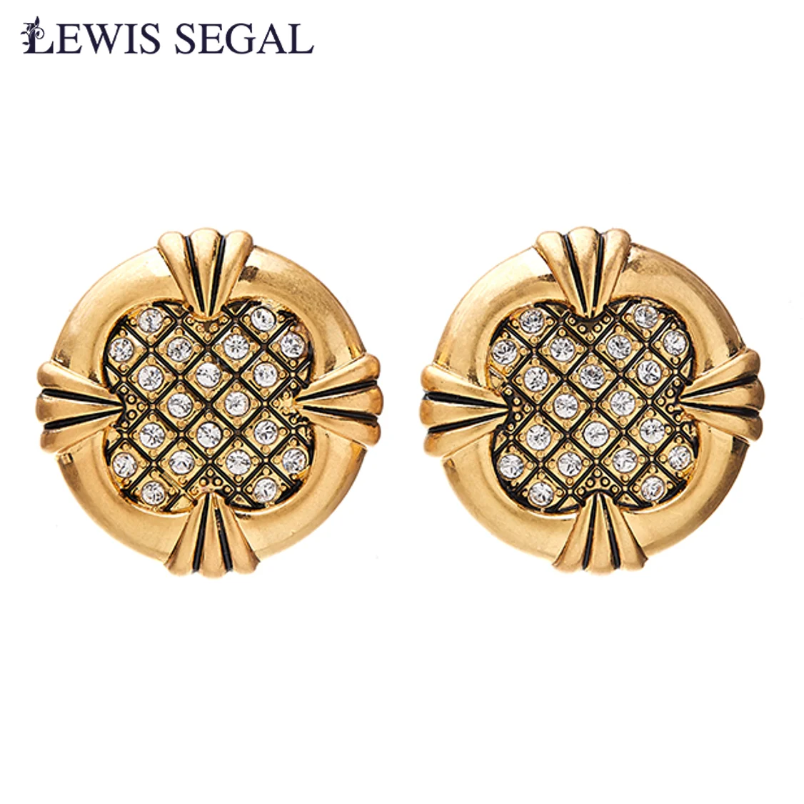 

LEWIS SEGAL Round Stud Earrings for Women Medieval Style Fine Jewelry Women Glaring Rhinestone Embedded 18K Gold Plated