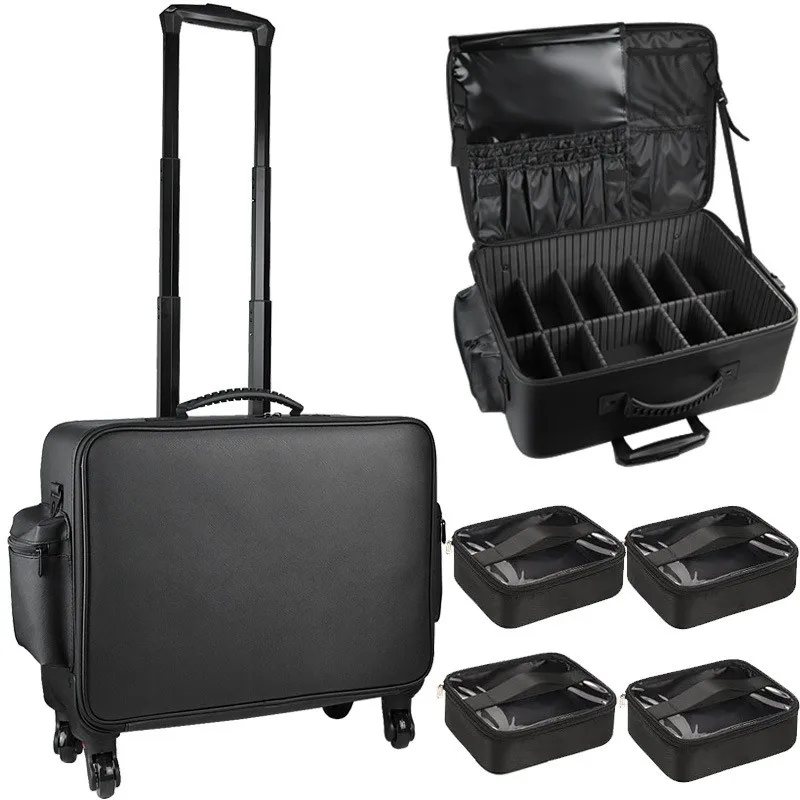 Professional waterproof and durable synthetic leather cosmetic case large capacity tie rod makeup artist multi-functional beauty
