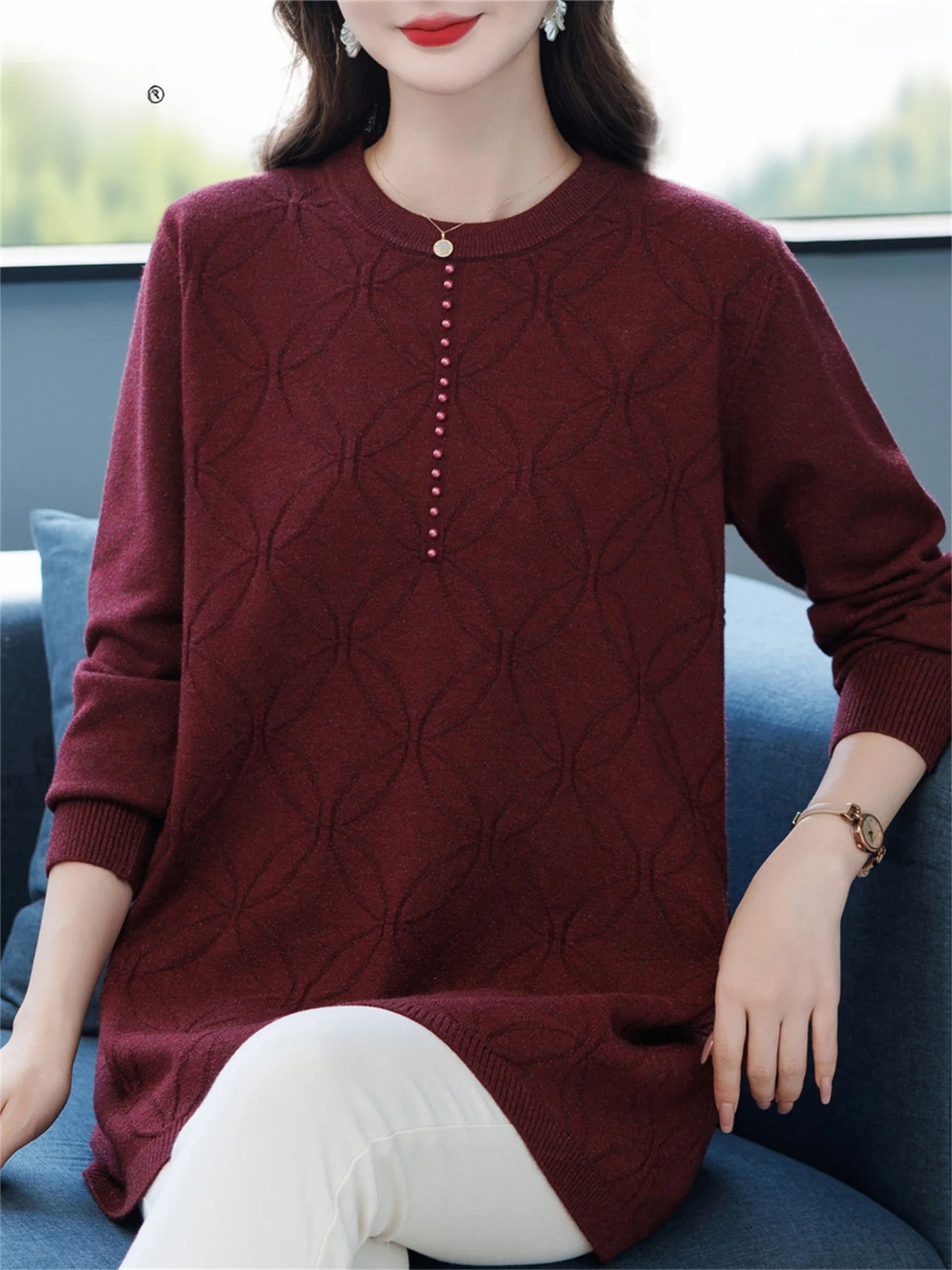 

Модный круглый трикотаж Ne, тонкий женский базовый топ средней длины, повседневный, дышащий, свободный, вязаный топ