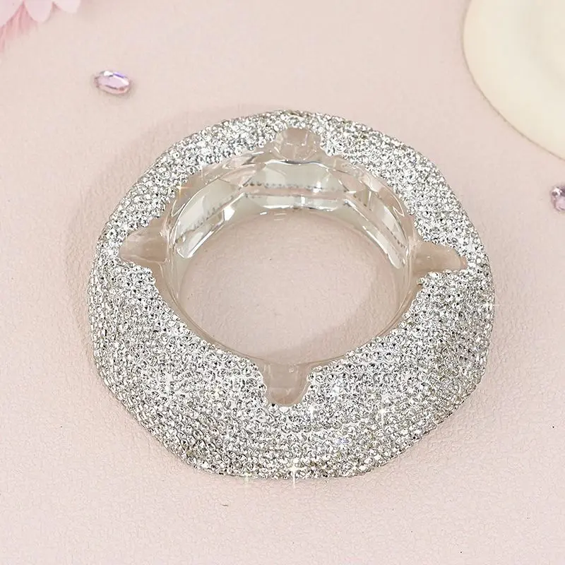 

Sparkling Rhinestone Round Ashtray Crystal Glass Ash Holder Cigarette Cigar Cup Smoking Accessories Hotel Home Table Decoration