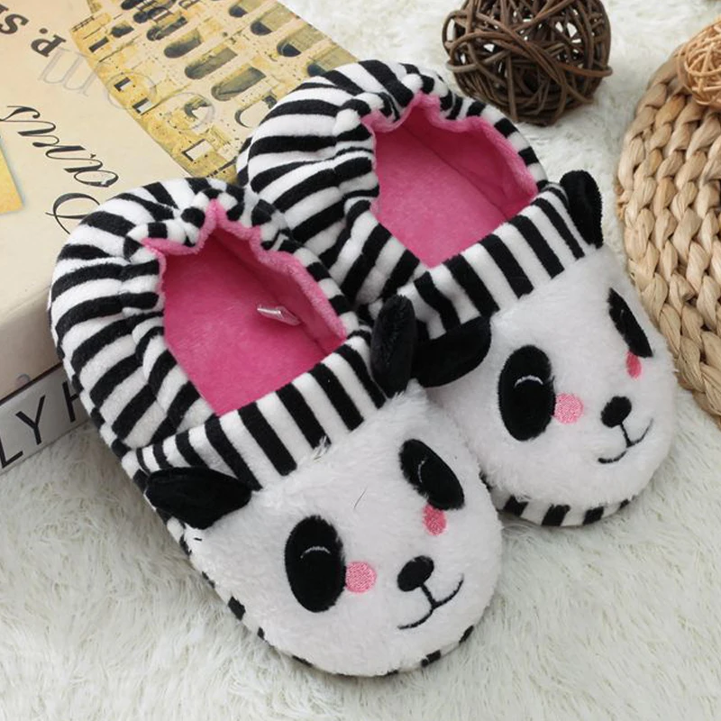 New Toddler Girl Slippers for Winter Baby Loafers Plush Warm Cartoon Panda Rubber Sole Boy Home Shoes Kids House Indoor Footwear