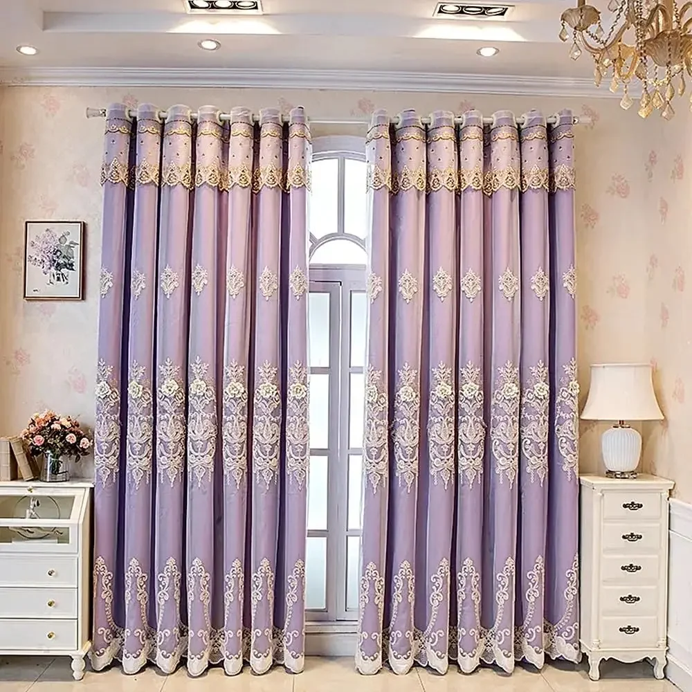 1 Panel 160cm Width Luxury 3D Flower Embroidered Curtain for Living Room European Double Layer Curtain with Valance for Bedroom