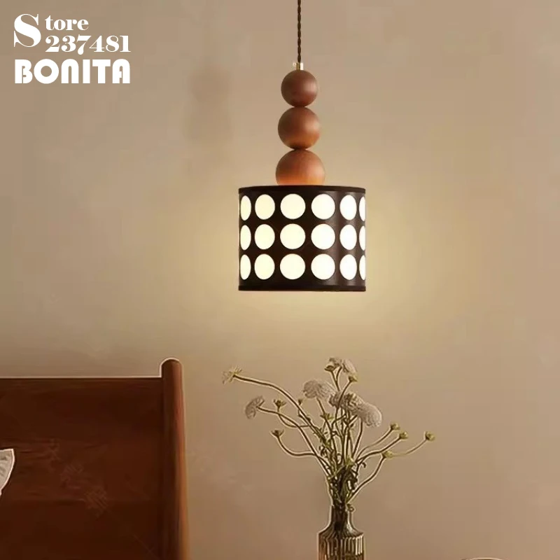 

Retro Designer Restaurant Bedside Polka Dot Small Chandelier Japanese Walnut Round Spot Pendant Lamp Home Interior Decoration