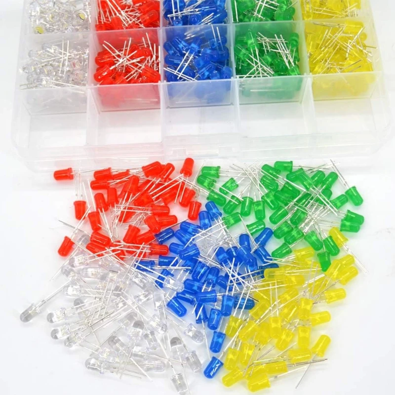 500 PCS (5 Colors x 100PCS) 5mm LED Light Emitting Diode Assorted Kit Box 3V 2V 2.2V 3.2V