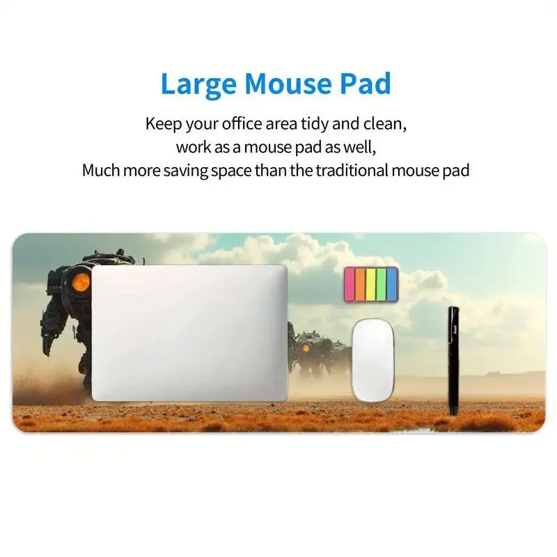 قطعة واحدة من لوحة ماوس الألعاب Sci-Fi Mecha Robot Desert March - مشهد روبوت ملحمي، غير قابل للانزلاق، طباعة عالية الدقة للمكتب والمكتب المنزلي، هدية عيد الميلاد