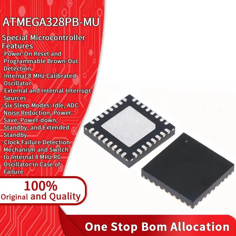 New ATMEGA328PB-MU Built in Capacitive Touch Controller VQFN328 Bit AVR MCU For Controlling Circuit Board Sensing Node IC Chip