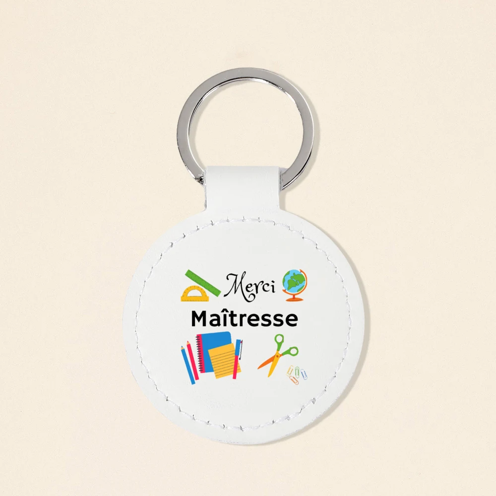 Merci Maitresse Letter Print Leather Keychain Circulaire Keyring Car Key Ring Jewelry Accessories The Best Gift To Maitresse