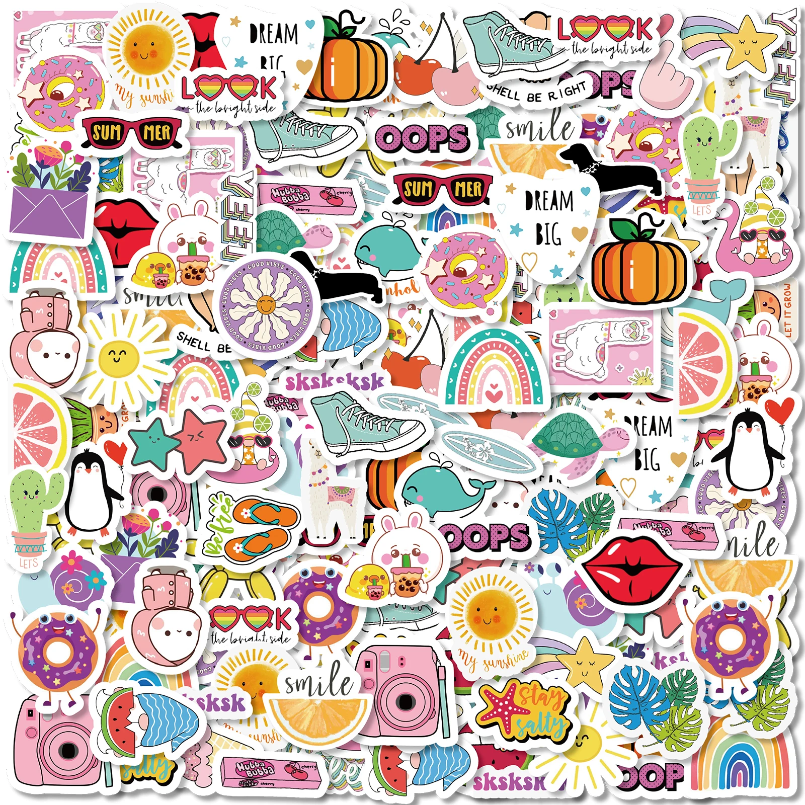 50pcs Bear, Penguin, Smiley Cartoon Character Theme Stickers Decorated Diary, Notebook, Skateboard Toy Stationery DIY Decal