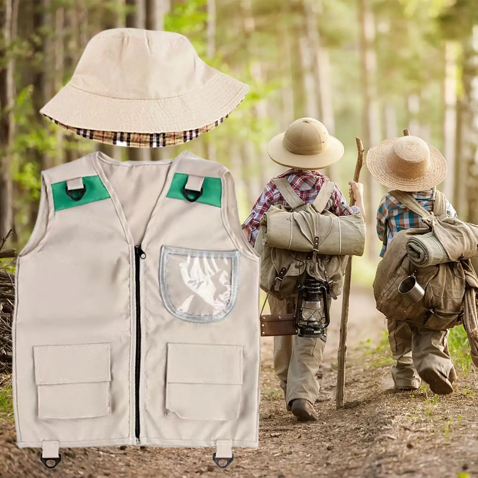 Kids Fishing Vest Washable Toddler Vest with Hat Sports Outdoor Play Toys for Party Park Outdoor Tour Jungle Hike Play Zoo