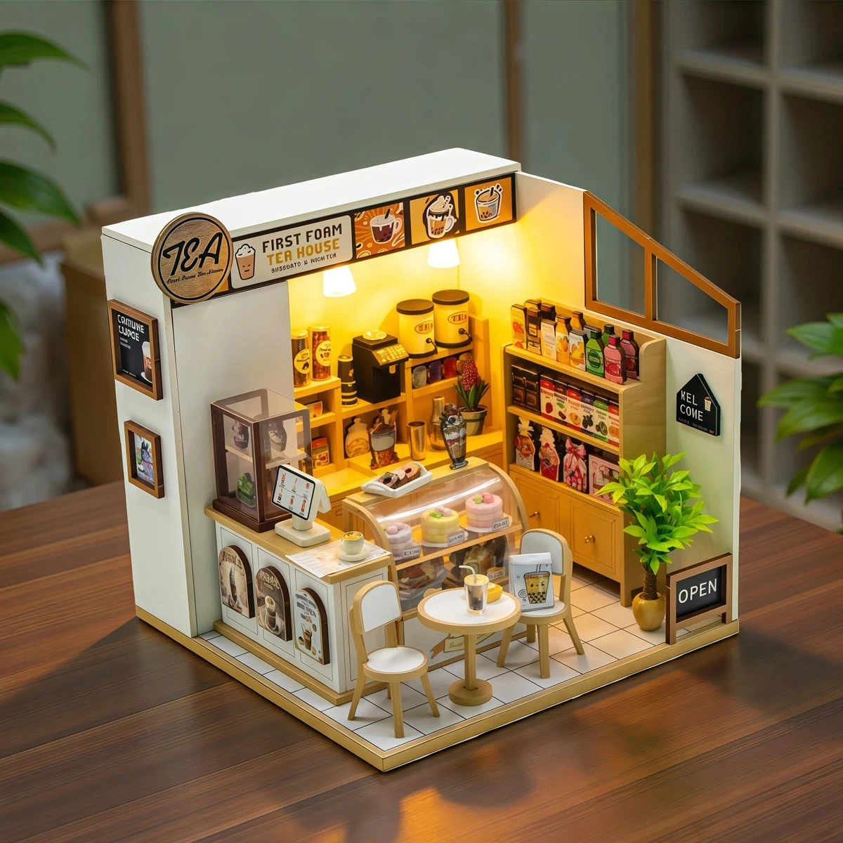 

DIY Miniature House Model Kit of Milk Tea Shop, 3D Puzzle Assembly Building Model, Room Bedroom Decoration Wooden Crafts, Birthd