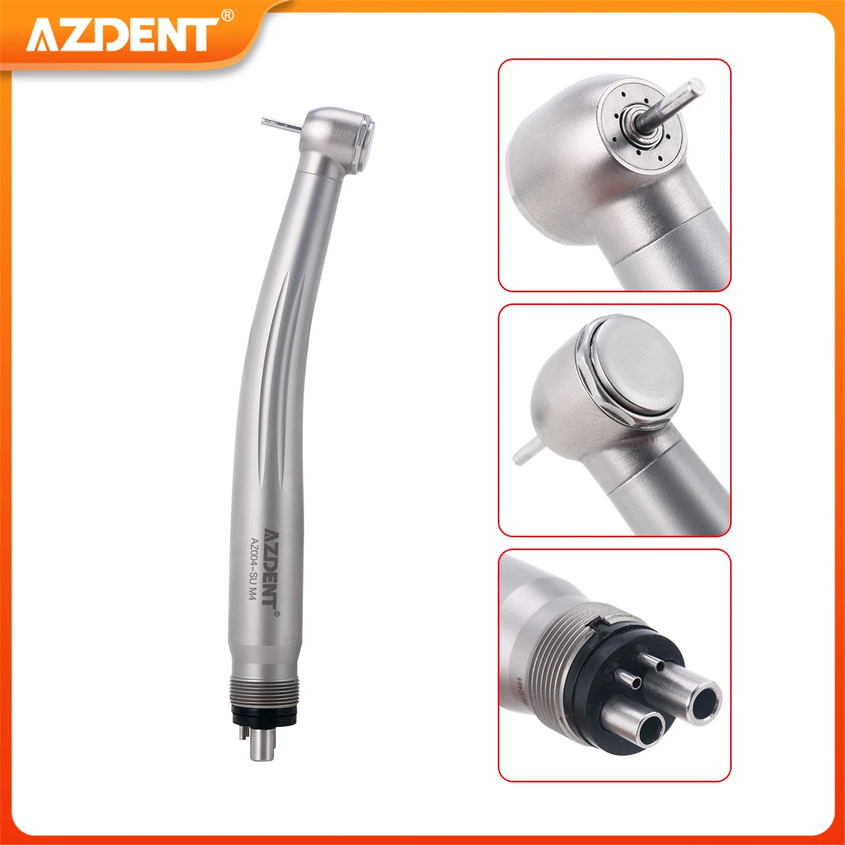 AZDENT Dental High Speed Handpiece Ceramic Bearing 4 Way Spray Standard Clean Head System 4 Holes Push Button Dentistry Tool