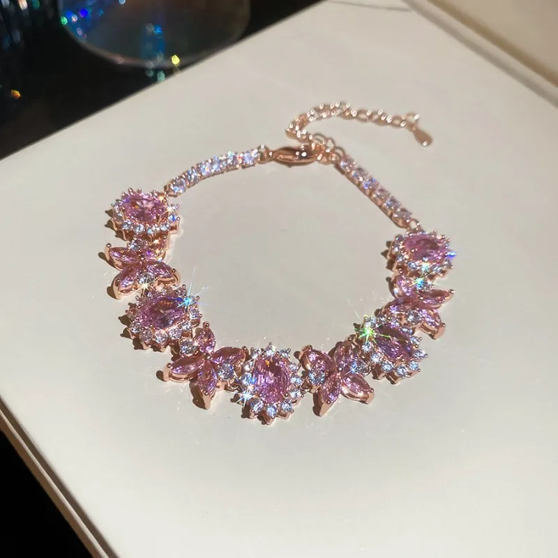 Minar Light Luxury Multicolor CZ Cubic Zirconia Oval Flower Butterfly Charm Bracelets for Women Silver Rose Gold Plated Copper