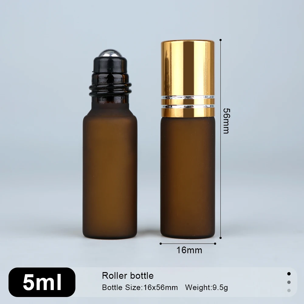 50Pcs 5ml Amber Frosted Glass Perfume & Essential Oil Roller Bottles - Compact, Portable, Refillable