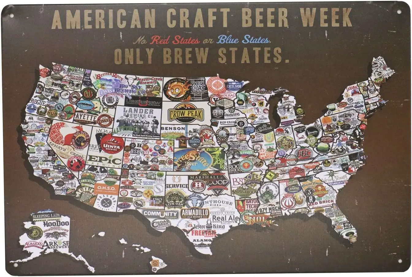 ARTCLUB Американский ремесло Beer Week Пивные Штаты Карта Винтажная табличка Металлическая жестяная вывеска Настенный декор