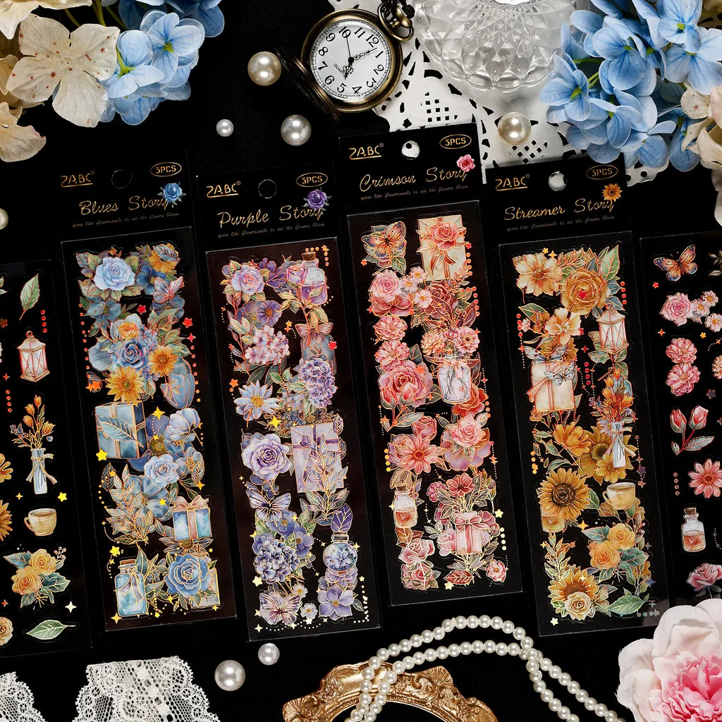 Journamm 3sheets Pre-Cut Flowers Stickers for Scrapbooking Landscape Album Scrapbook Sticker Transparent Stickers for Journaling