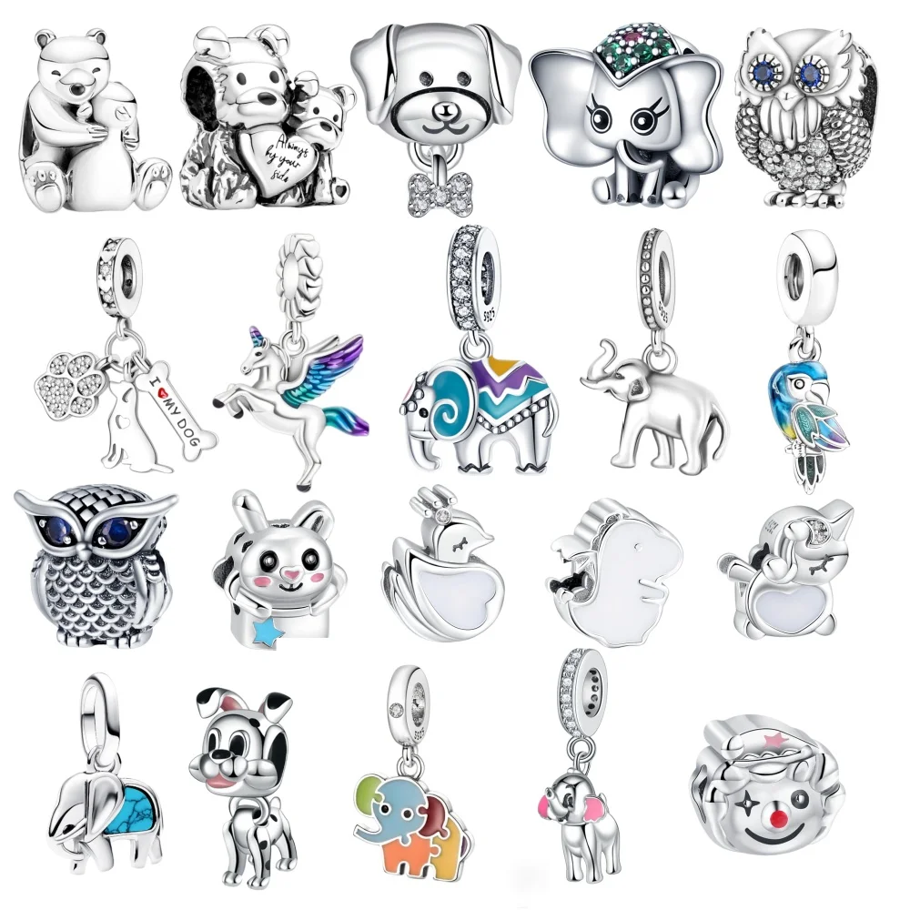 

New 925 Sterling Silver Original Animal Series Dog Elephant pendant DIY Charms Fit Bracelet Accessories Women Girl Jewelry Gift