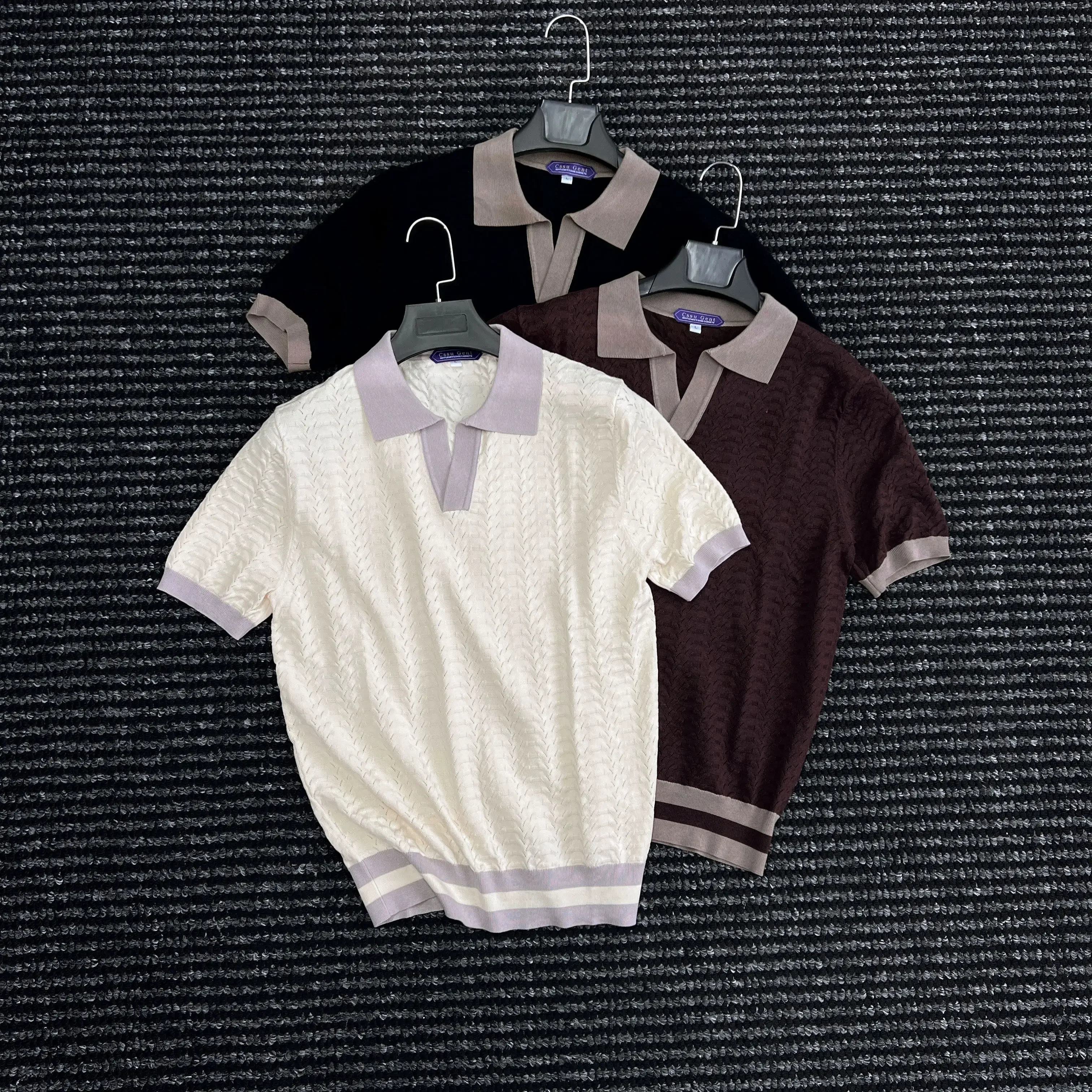 

Cotton high-end jacquard knitted POLO shirt men's classic old money style top