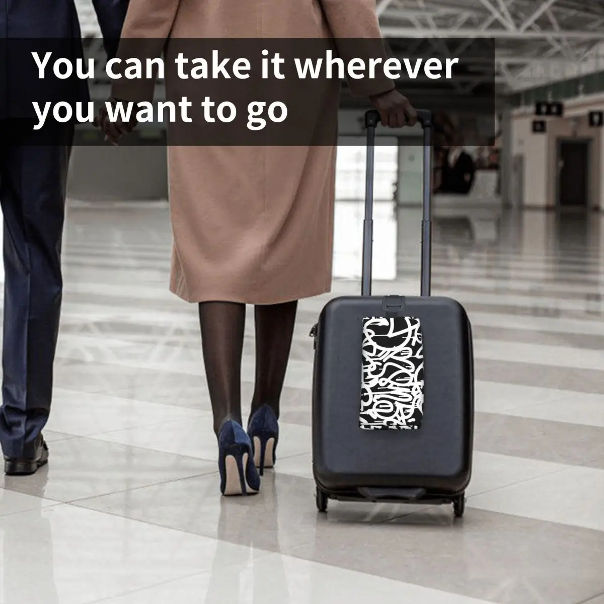 أبيض وأسود الكتابة على الجدران المرأة حقيبة مستحضرات التجميل السفر ماكياج المنظم الحقيبة أدوات الزينة تخزين Dopp عدة صندوق مقلمة