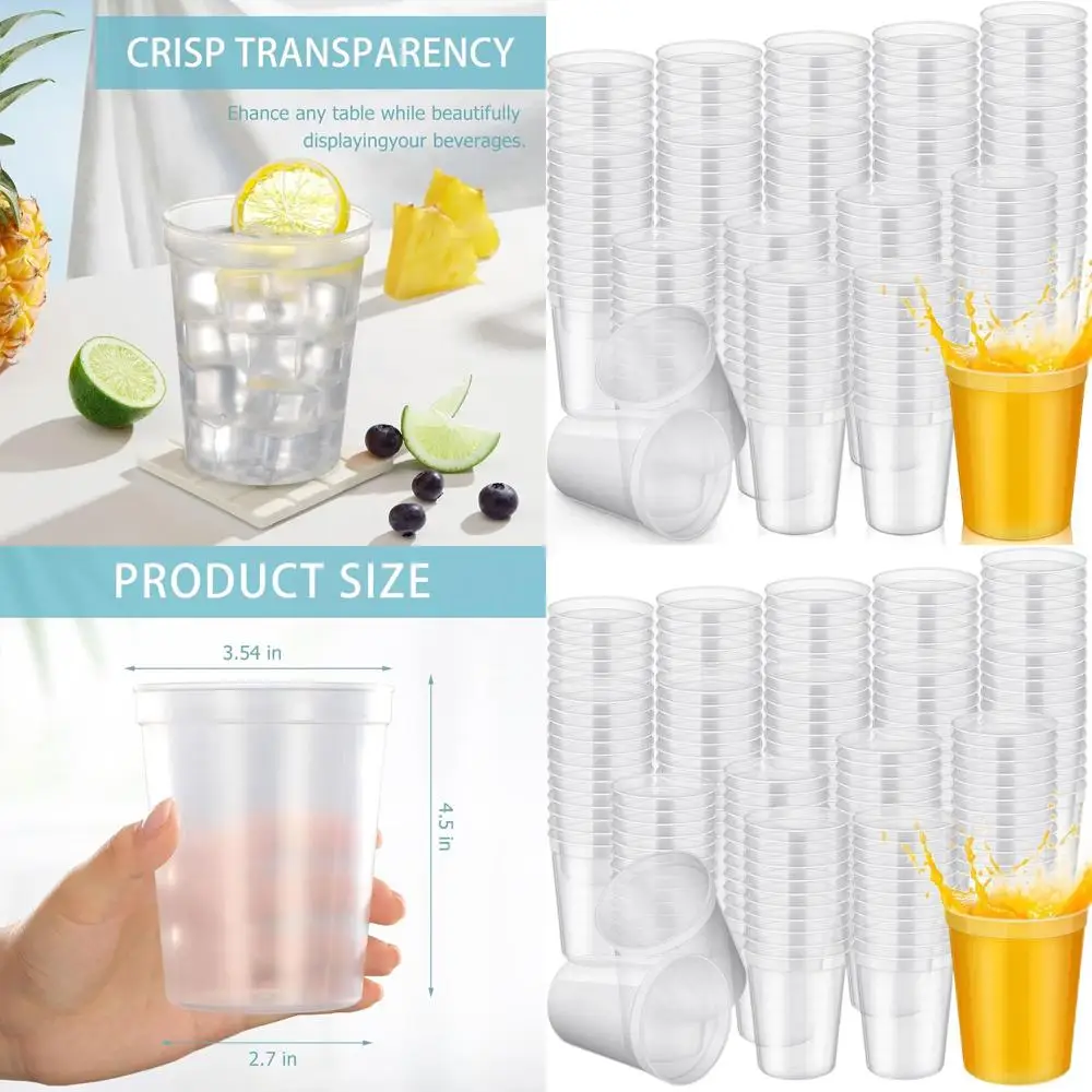 

16oz Reusable Clear Plastic Stadium Cups, 200-Pack for Parties, Events, and DIY Projects