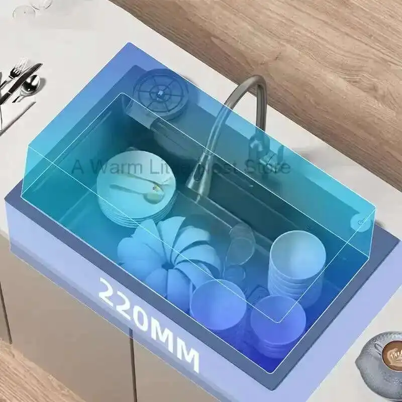 

Italian Minimalist Sinks for Company Metal Three-hole Kitchen Sink with Soap Dispenser Creative Design Kitchen Sinks for Home