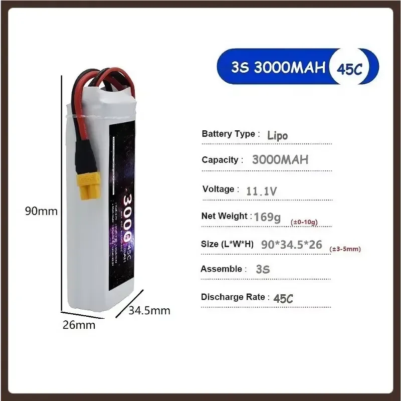 3000MAH 45C 11.1V 3S for UAV Model Aircraft Battery Accessories Lithium Battery